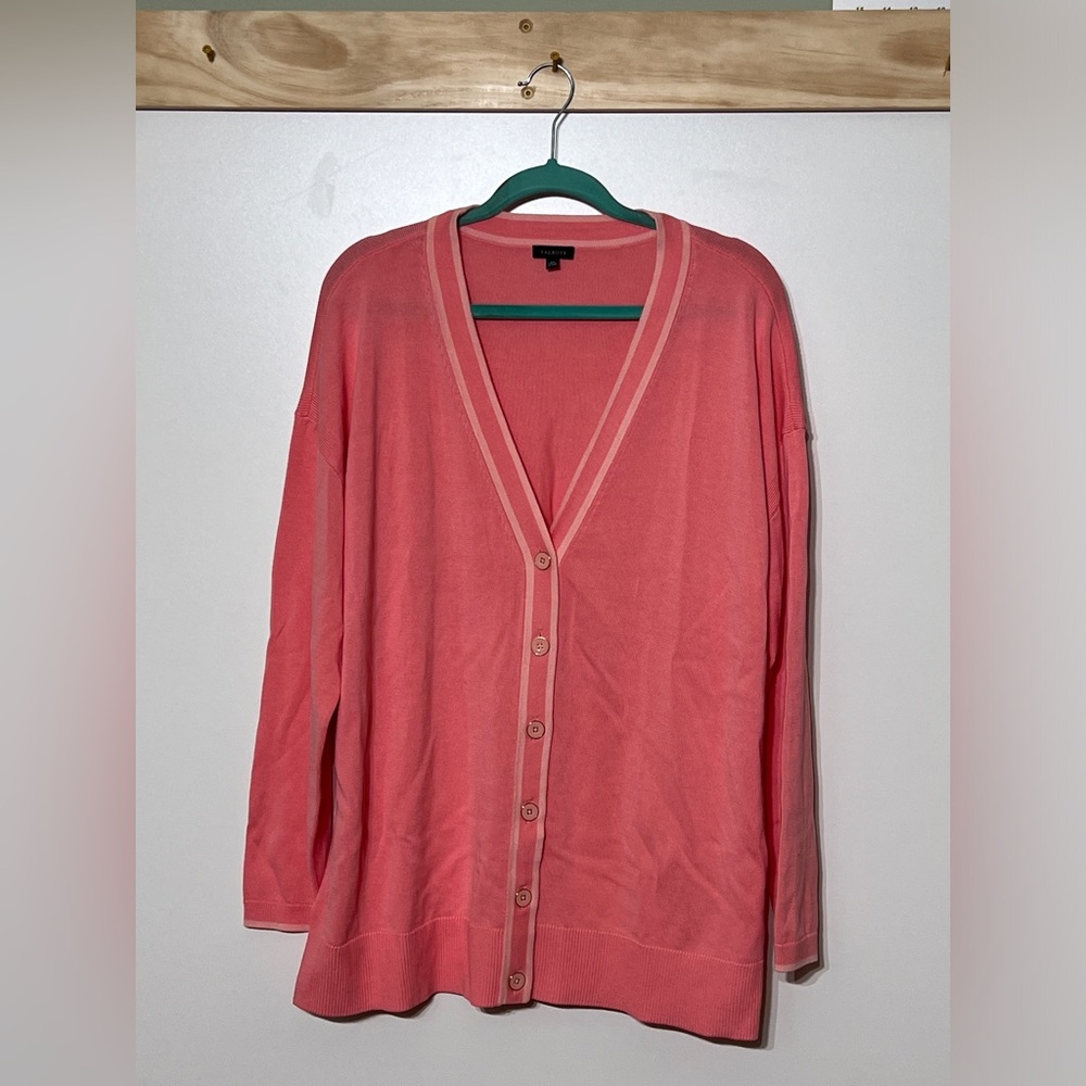 Talbots V-neck Button‎ Down Sweater Preppy Women Size XL Pink Bright